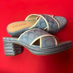 Coach / Y2K Denim sky blue open toe chunky heeled sandals 🤍🩵